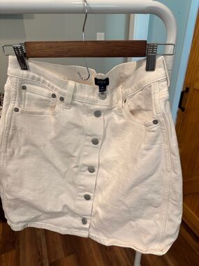 J. Crew White Button-Front Denim Mini Skirt